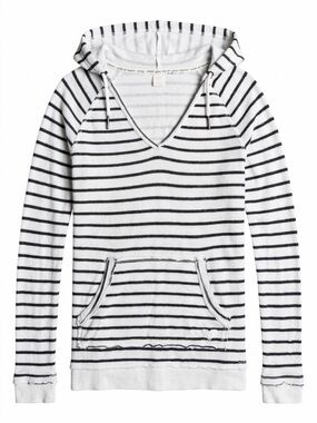 Roxy White and Black Striped V-Neck Hoodie